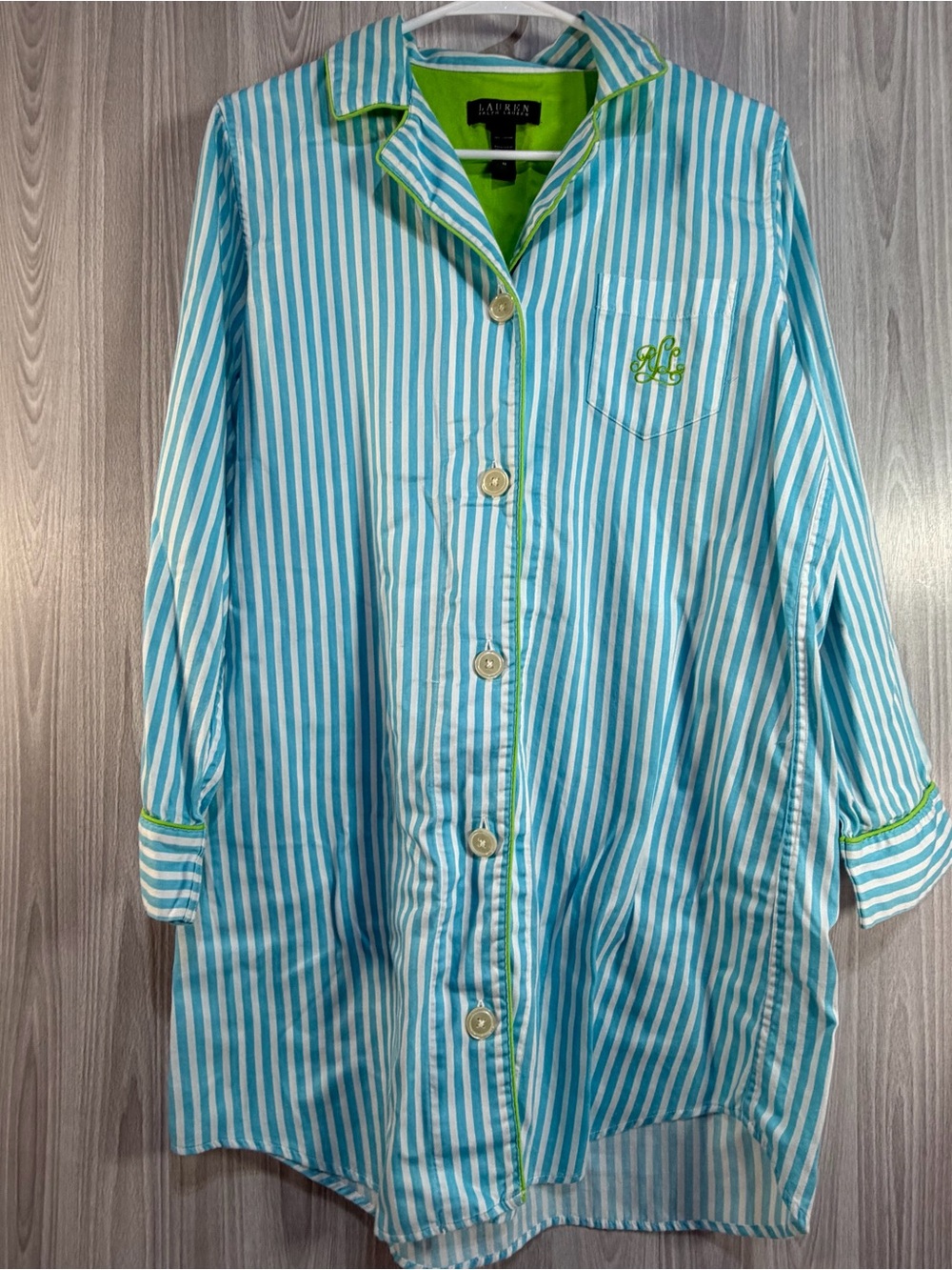 Lauren Ralph Lauren Sleepshirt Night Gown Stripe Cotton Long Sleeve Sz M Preppy